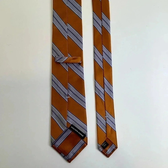 SAKS FIFTH AVENUE Orange Woven Silk Stripe Tie - Picture 4 of 11